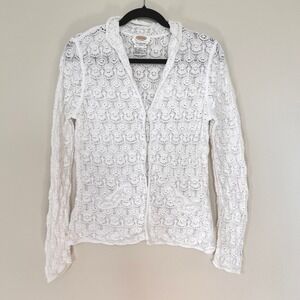 Vintage Talbots White Crochet Lace Cardigan Cotton Womens M‎ Cottagecore vintage